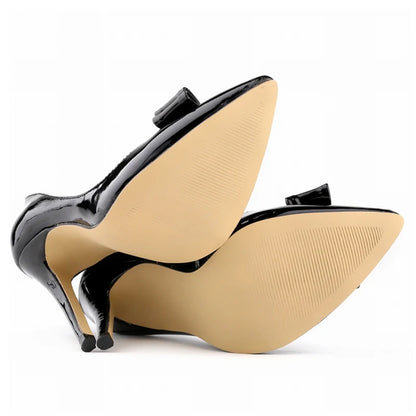 LOSLANDIFEN Fashion Patent Leather Women's Pumps Sweet Bow Pointed Toe High Heels Stiletto Wedding Shoes Woman