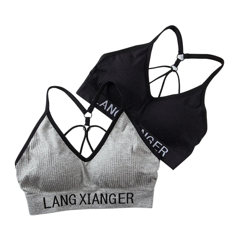New Women's Cotton For Underwear Set Letter Sports Bra  Seamless Female Underwear Comfort No Steel Ring Suit Solid Color Chest