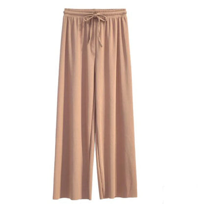 2026 Top Women's Ice Silk Wide-legged Pants Summer High Waist Feeling Girls Nine Points Straight Skirt Thin Long Trousers Colors