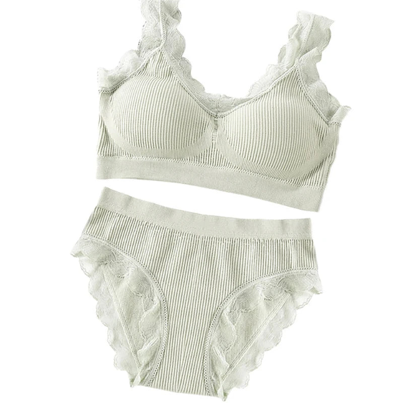 Sexy Lace Lingerie Set Padded Bra Set Without Steel Ring Solid Women's Underwear Brassiere Comfortable Fitness Crop Top