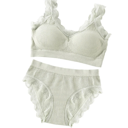 Sexy Lace Lingerie Set Padded Bra Set Without Steel Ring Solid Women's Underwear Brassiere Comfortable Fitness Crop Top