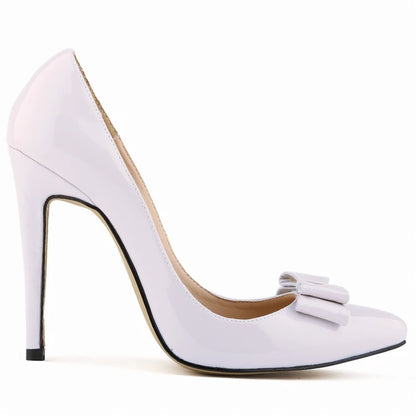 LOSLANDIFEN Fashion Patent Leather Women's Pumps Sweet Bow Pointed Toe High Heels Stiletto Wedding Shoes Woman