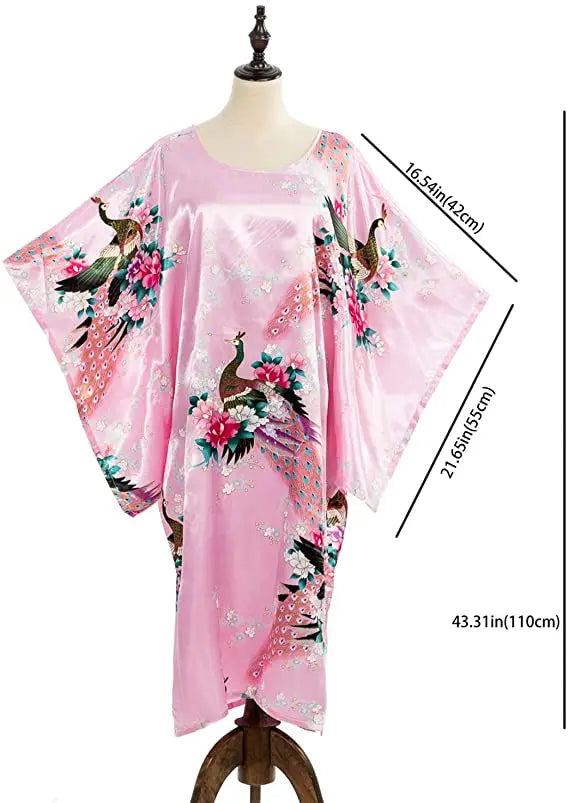 Sexy Female Silk Rayon Robe Bath Gown Nightgown Summer Casual Home Dress Printed Loose Sleepwear Plus Size Nightwear Bathrobe