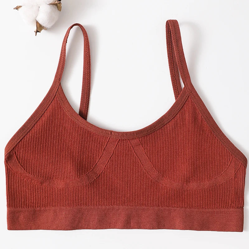 Women U-Neck Thin Strap Ribbed Wireless Bralette Push Up Bras Sport Seamless Underwear Without Pads Sexy Lingerie Crop Top M-XL