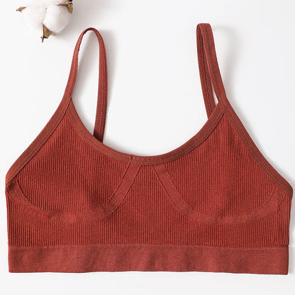 Women U-Neck Thin Strap Ribbed Wireless Bralette Push Up Bras Sport Seamless Underwear Without Pads Sexy Lingerie Crop Top M-XL
