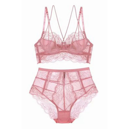 Classic Bandage Pink Bra Set Lingerie Push Up Brassiere Lace Underwear Set Sexy High-Waist Panties For Women underwear