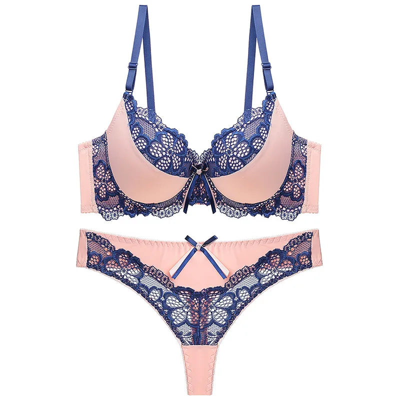 Thong bra set push up Lace hollow out Brassiere bra and panty set Underwear Femme Panties Lingerie