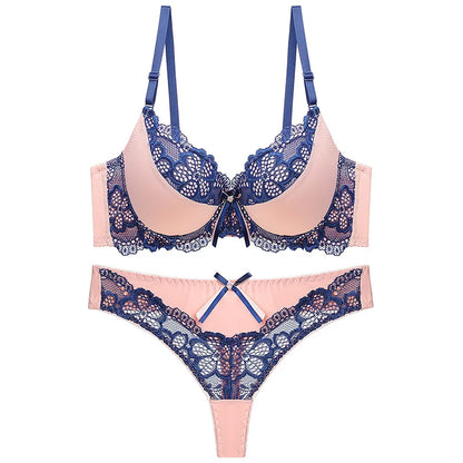 Thong bra set push up Lace hollow out Brassiere bra and panty set Underwear Femme Panties Lingerie