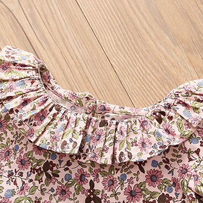 2025 New Fashion Summer 2 3 4 6 8 10 12 Years Children Short Sleeve Full Print Floral Flower Cotton Dresses For Baby Kids Girls