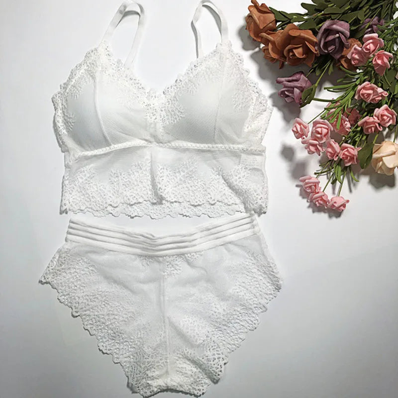 Lace Women Bra Panties Set Crop Top Bra Sexy Transparent Bra Push Up Lingerie Set Female Bralette Underwear Set
