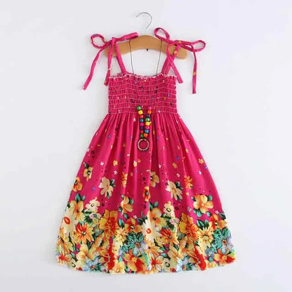 Summer Girls New Floral Dress Sling Ruffles Bohemian Beach Princess Dresses for Girl Clothing  2 6 8 12 Years With Necklace Gift