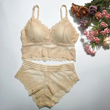 Lace Women Bra Panties Set Crop Top Bra Sexy Transparent Bra Push Up Lingerie Set Female Bralette Underwear Set