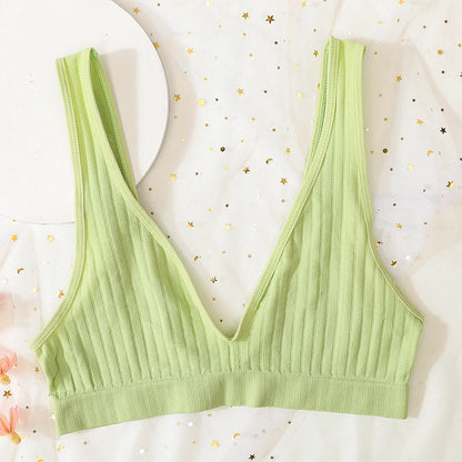 Push-Up Bras For Women Seamless Ribbed Deep V Bralette Unlined Sexy Lingerie Wireless Crop Top S-XL Plunge Sports Underwear