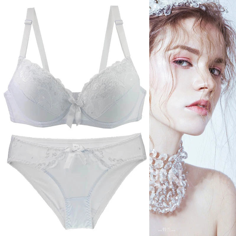 2021 New Women Push Up Bra Sets Intimates Lace Thongs Underwear Solid Bow 70-105 BCDE Cup Female Plus Size Lingerie