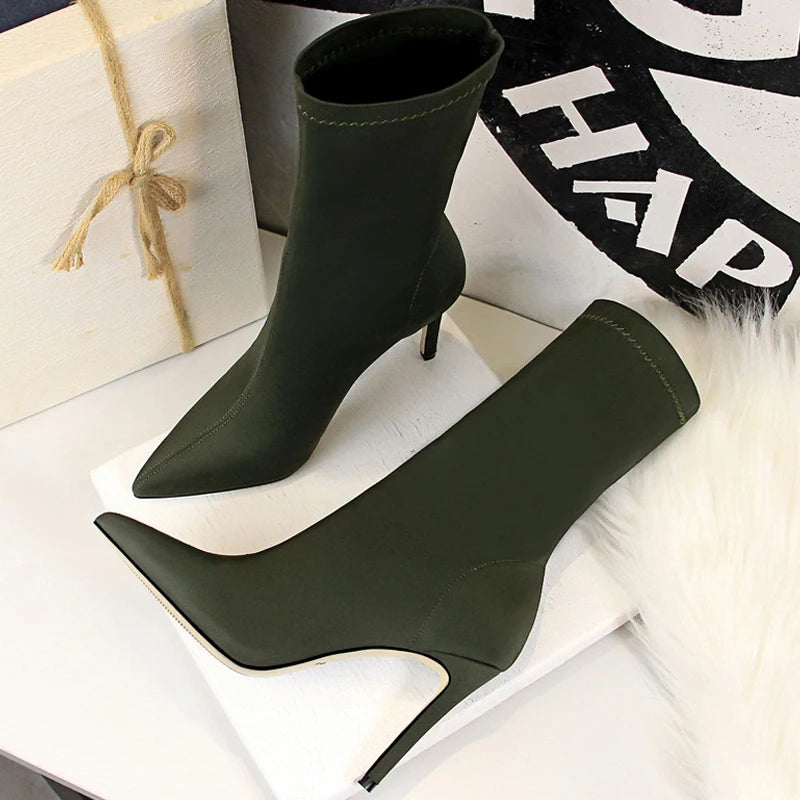 BIGTREE Shoes Women Boots Fashion Ankle Boots Pointed Toe Stretch Boots Autumn Stiletto Socks Boots High Heels Ladies Shoes 2026
