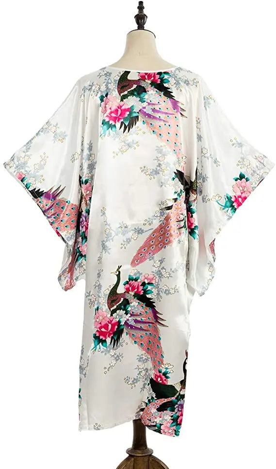 Sexy Female Silk Rayon Robe Bath Gown Nightgown Summer Casual Home Dress Printed Loose Sleepwear Plus Size Nightwear Bathrobe