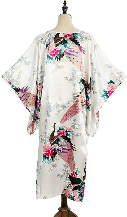 Sexy Female Silk Rayon Robe Bath Gown Nightgown Summer Casual Home Dress Printed Loose Sleepwear Plus Size Nightwear Bathrobe