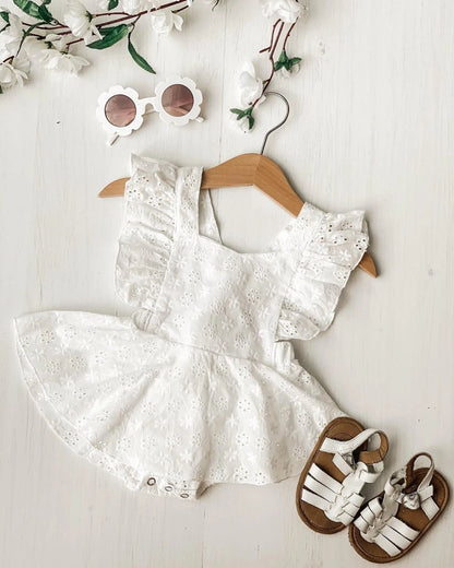 2021 Baby Summer Clothing 2PCS Newborn Kids Baby Girl Clothes Lace Ruffled Romper Dress Floral Jumpsuit Solid White Outfits