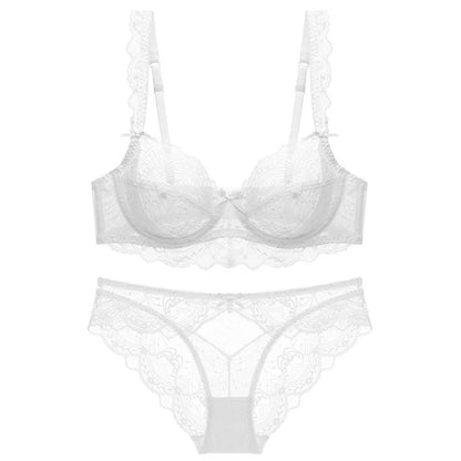 Sexy Lace Ultra Thin Transparent Bra and Panties Set Underwear Set Lingerie Women Brassieres A B C D E Cup 95C 95D