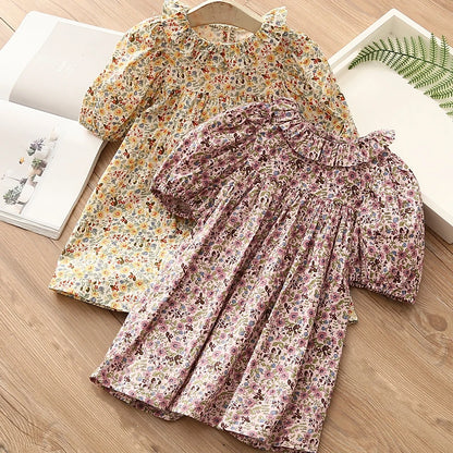 2025 New Fashion Summer 2 3 4 6 8 10 12 Years Children Short Sleeve Full Print Floral Flower Cotton Dresses For Baby Kids Girls