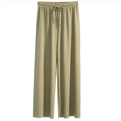 2026 Top Women's Ice Silk Wide-legged Pants Summer High Waist Feeling Girls Nine Points Straight Skirt Thin Long Trousers Colors