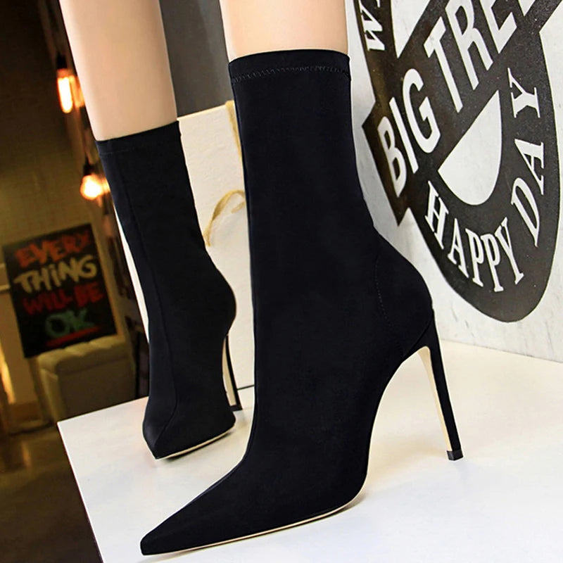 BIGTREE Shoes Women Boots Fashion Ankle Boots Pointed Toe Stretch Boots Autumn Stiletto Socks Boots High Heels Ladies Shoes 2026