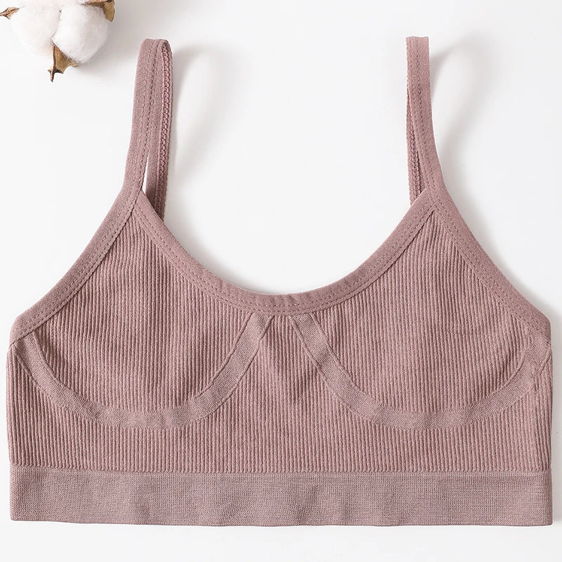 Women U-Neck Thin Strap Ribbed Wireless Bralette Push Up Bras Sport Seamless Underwear Without Pads Sexy Lingerie Crop Top M-XL