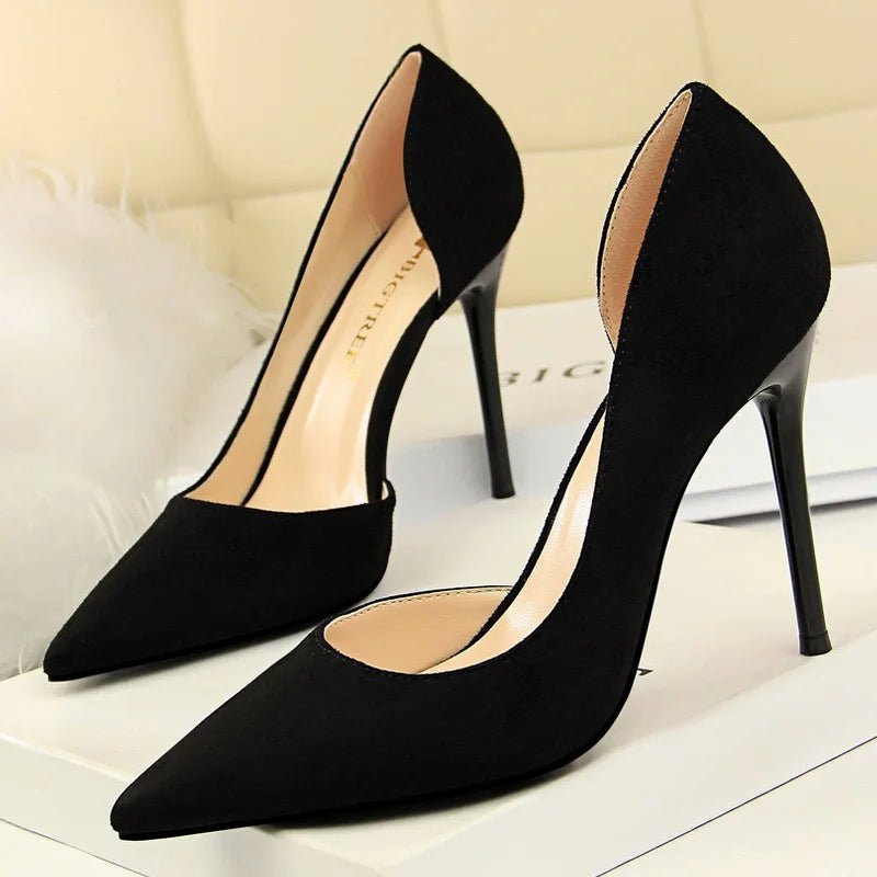 BIGTREE Shoes Pointed Toe Woman Pumps Stiletto High Heels Suede Women Shoes Sexy Women Heels Wedding Shoes Female Heels 10.5cm