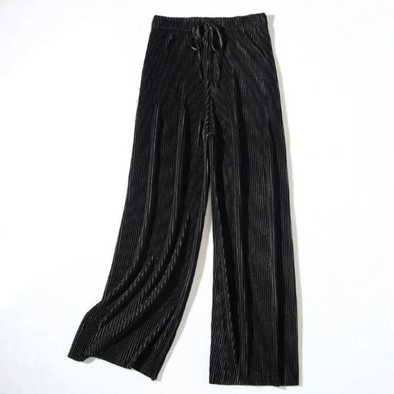 2025 New Women's Summer Thin High-waist Korean Style Non-iron Pleated Straight Leg Solid Loose Drape Wide-leg Pants Dropshipping