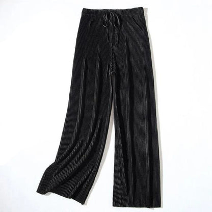 2025 New Women's Summer Thin High-waist Korean Style Non-iron Pleated Straight Leg Solid Loose Drape Wide-leg Pants Dropshipping