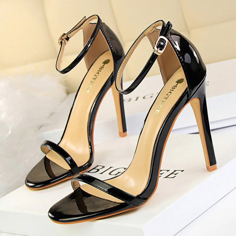 BIGTREE Shoes Super High Heels 11cm Women Shoes Patent Leather Woman Pumps Sexy Women Heels Stiletto Open Toe Ladies Shoes 2026