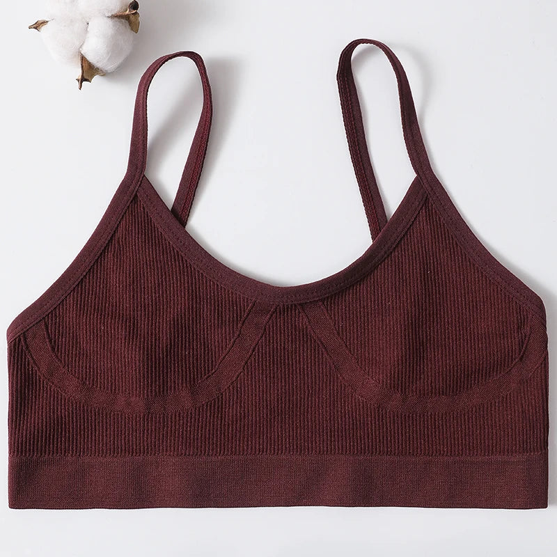Women U-Neck Thin Strap Ribbed Wireless Bralette Push Up Bras Sport Seamless Underwear Without Pads Sexy Lingerie Crop Top M-XL