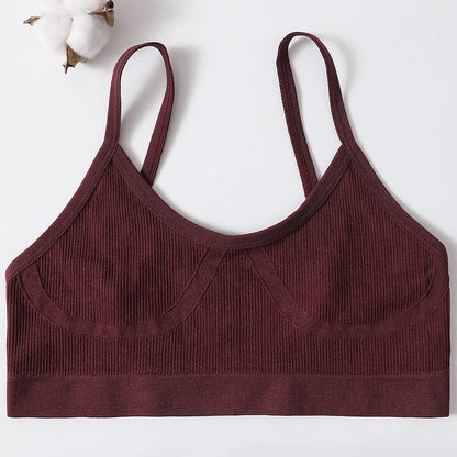 Women U-Neck Thin Strap Ribbed Wireless Bralette Push Up Bras Sport Seamless Underwear Without Pads Sexy Lingerie Crop Top M-XL