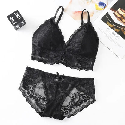 Women Lace Bra And Briefs Set Backless Bralette Solid Color Underwear Wireless Lace Bra Top Sexy Lingerie Set Female Intimates