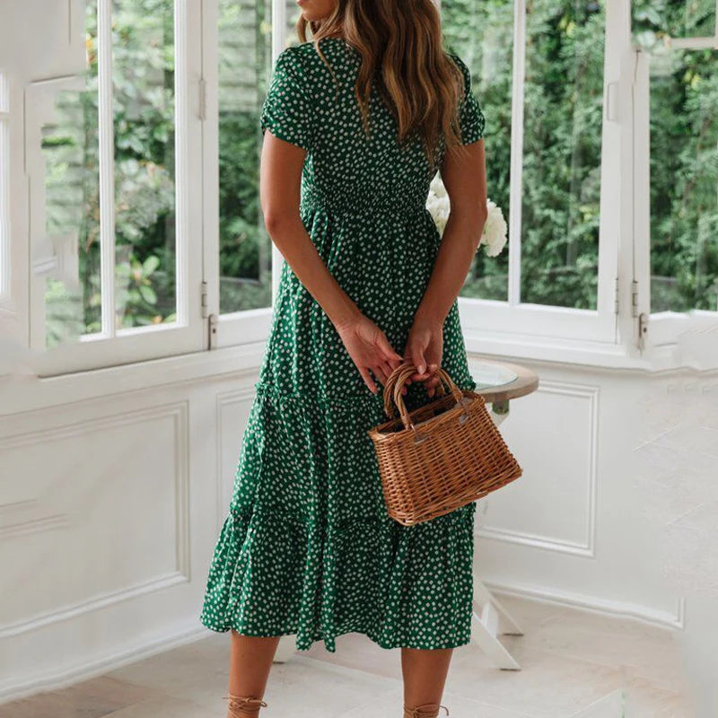 Vestidos Vintage Vintage Print Puff Sleeve summer Beach sweet dresses Casual Square collar floral maxi long dress 2024 festa
