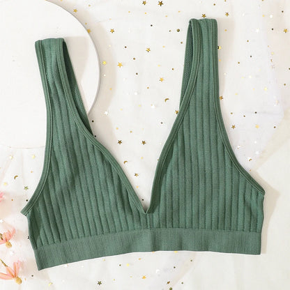 Push-Up Bras For Women Seamless Ribbed Deep V Bralette Unlined Sexy Lingerie Wireless Crop Top S-XL Plunge Sports Underwear