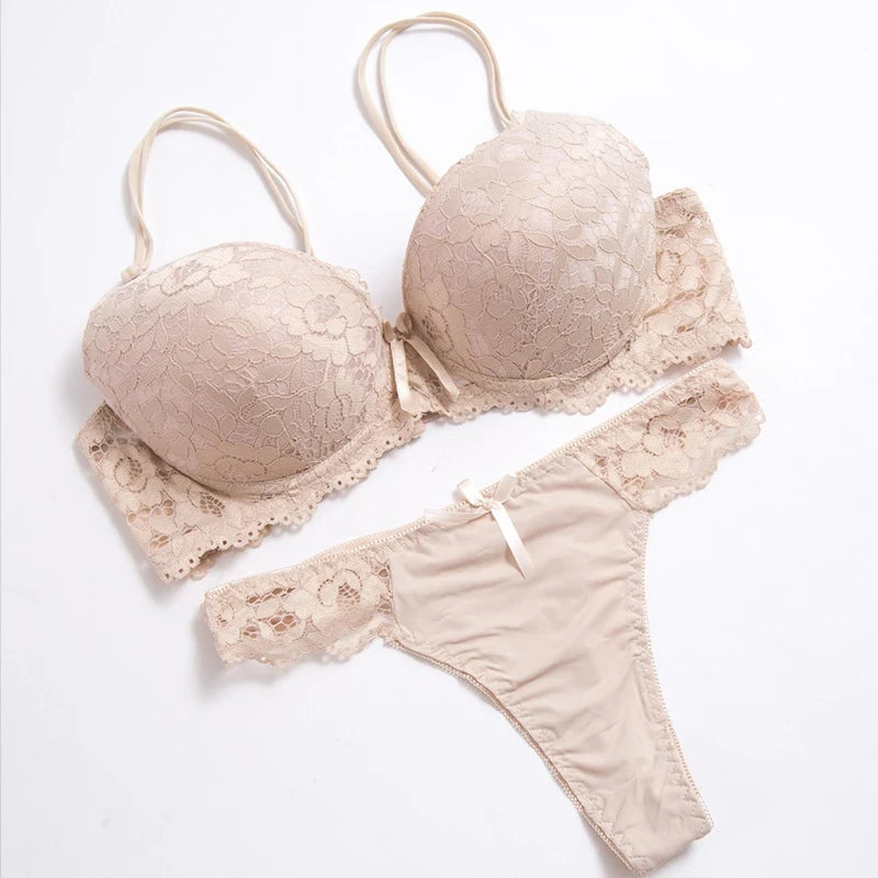 High quality Deep V Sexy  Push up Bra set Floral Embroidery Lace Women Underwear set Bra and Panties 34 36 38 40 42 BCD