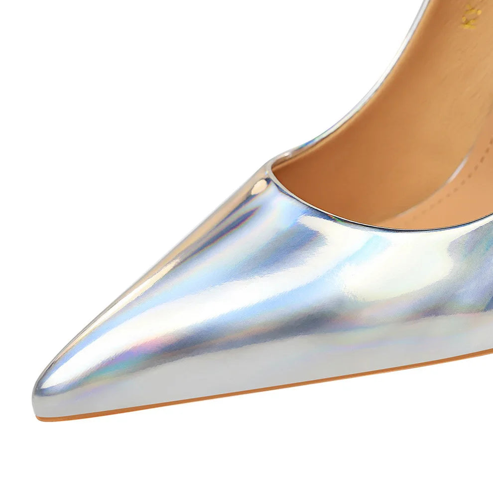 2026 Women 10.5cm High Heels Blue Green Valentine Pumps Luxury Glossy Stripper Stiletto Wedding Bridal Fetish Shoes Plus Size 43