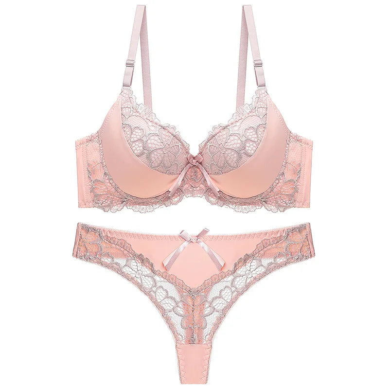Thong bra set push up Lace hollow out Brassiere bra and panty set Underwear Femme Panties Lingerie