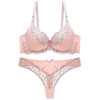 Thong bra set push up Lace hollow out Brassiere bra and panty set Underwear Femme Panties Lingerie