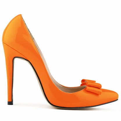 LOSLANDIFEN Fashion Patent Leather Women's Pumps Sweet Bow Pointed Toe High Heels Stiletto Wedding Shoes Woman
