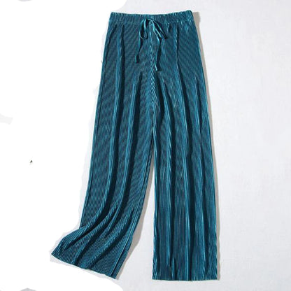 2025 New Women's Summer Thin High-waist Korean Style Non-iron Pleated Straight Leg Solid Loose Drape Wide-leg Pants Dropshipping