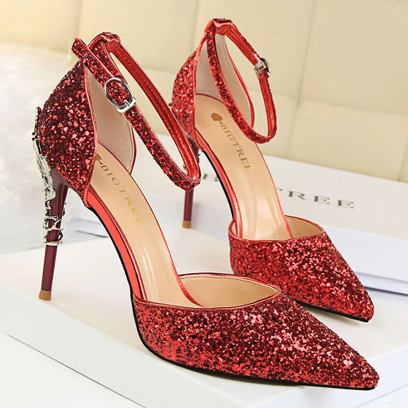 BIGTREE Shoes Heels 2026 New Woman Pumps Sequins High Heels Women Shoes Fashion Ladies Shoes Gold Sliver Stiletto Heels Sandals