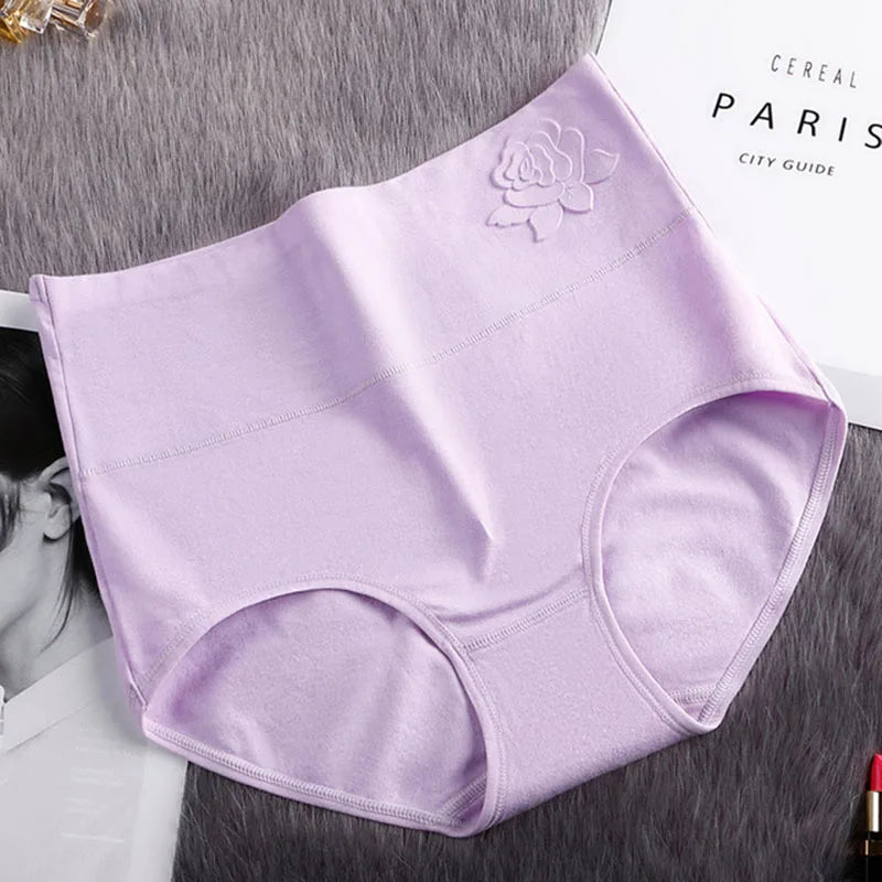 Cotton women's panties elastic soft  Embossed ROSE Ladies underwear Breathable sexy High waist briefs