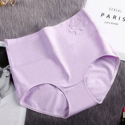 Cotton women's panties elastic soft  Embossed ROSE Ladies underwear Breathable sexy High waist briefs