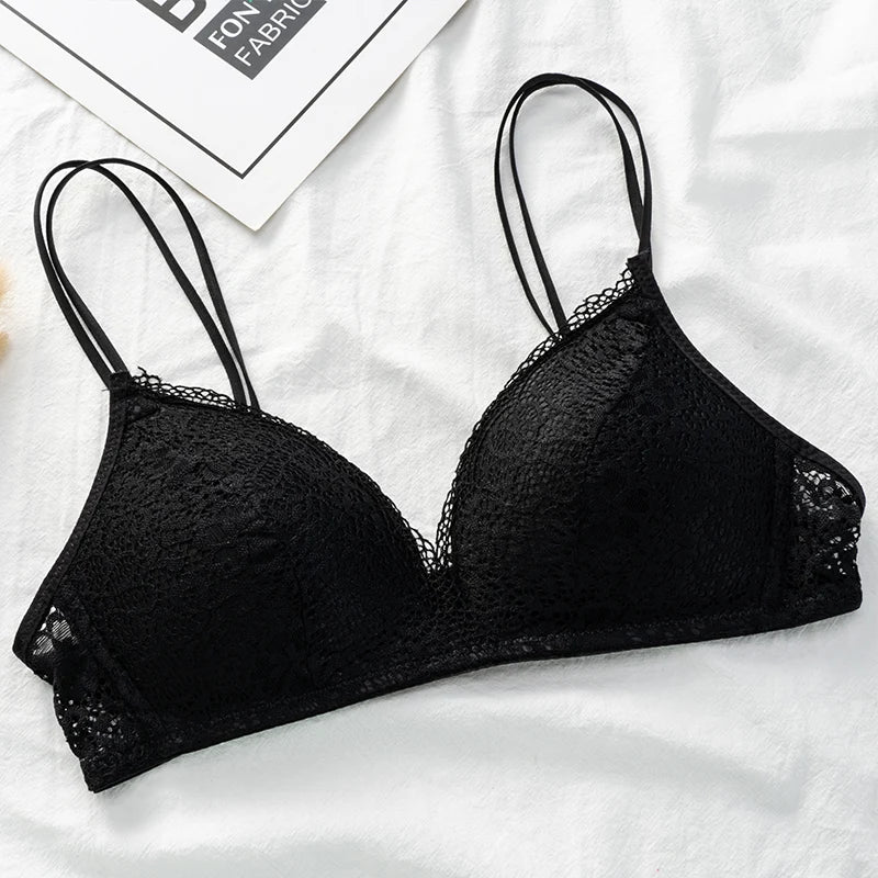 Women Bra Sexy Lace Bralette Floral Wireless Bra Female Underwear A B Cup Lingerie Soft Solid Color Ultra-thin Brassiere