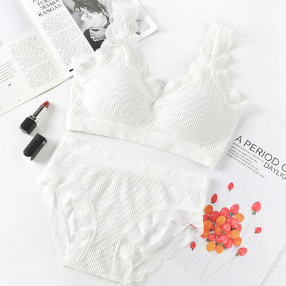 Sexy Lace Lingerie Set Padded Bra Set Without Steel Ring Solid Women's Underwear Brassiere Comfortable Fitness Crop Top