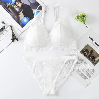 Women Lace Bra And Briefs Set Backless Bralette Solid Color Underwear Wireless Lace Bra Top Sexy Lingerie Set Female Intimates