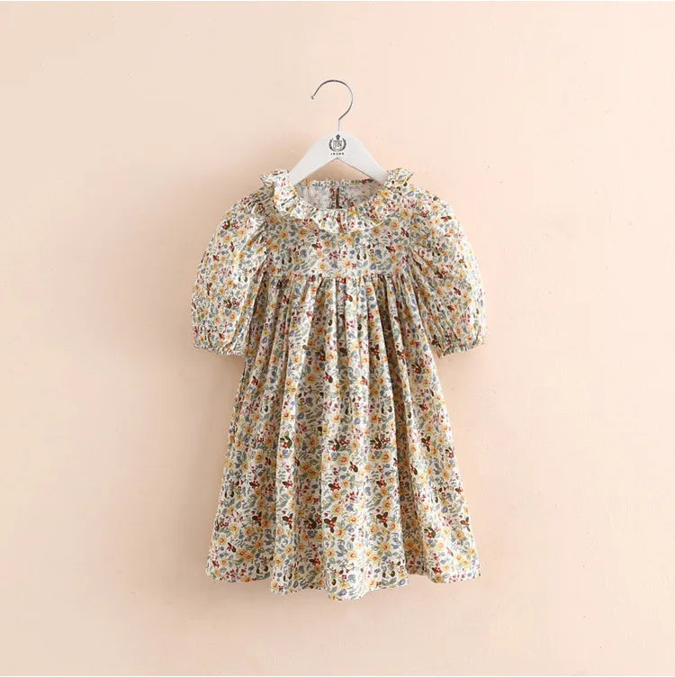 2025 New Fashion Summer 2 3 4 6 8 10 12 Years Children Short Sleeve Full Print Floral Flower Cotton Dresses For Baby Kids Girls