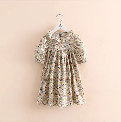 2025 New Fashion Summer 2 3 4 6 8 10 12 Years Children Short Sleeve Full Print Floral Flower Cotton Dresses For Baby Kids Girls